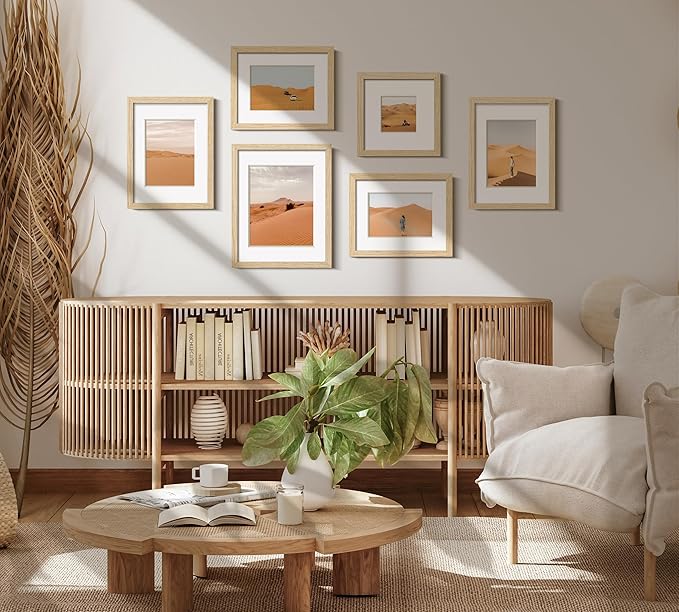 12x12 Frame with Mat for 8x8, Natural Solid Oak Wood Picture Frame with Tempered Glass for Wall Mounting(Single,Oak)