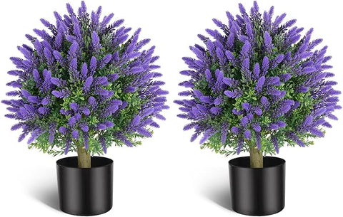 Artificial Topiaries Lavender Ball Trees 2 Pack - 21.6 Inch Tall Faux Plants Indoor Potted Bushes - Faux Boxwoods Plants for Outdoor Indoor Garden Front Porch Home