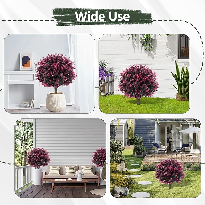 Pair(2) Artificial Rose Boxwood Topiary Ball Bush for Outdoor with Ground Spike,28" UV Resistant Faux Boxwood Ball Tree, Fake Rose Boxwood Plants for Garden, Yard, Porch, Patio Decor
