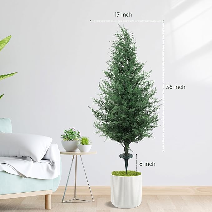 36" Artificial Cedar Topiary Tree for Outdoor,Lifelike UV Protected Front Door Decor, 3ft Faux Pine Shrubs Plants for Front Door Porch Home Office Decor (3FT)