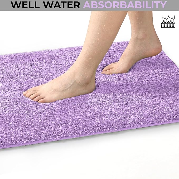 YHF Bathroom Rugs 17" X 24", Extra Thick & Soft Microfiber Shaggy, Machine Washable Bath Mats, Absorbent Bath Rugs, Non-Slip Rubber Backing Bath Mat for Bathroom Floor, Tub and Shower, Lavender