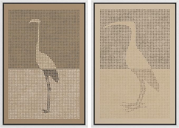 MUDECOR Framed Canvas Print Wall Art Bird Silhouette Modern Minimalist with Heron Crane Illustrations Modern Art Decorative Bohemian Colorful for Living Room, Bedroom, Office - 24"x36"x2 White