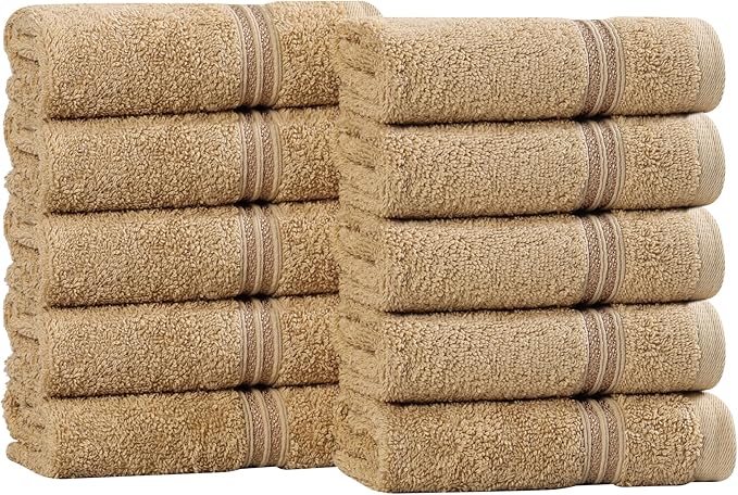 Superior 100% Long Staple Combed Cotton Face Towels, 10 Piece, Toast