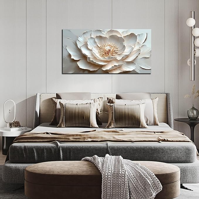 Flower Art Wall Decor for Living Room - White/Pink/Beige Canvas Wall Art for Office - Modern Wall Decor for Bedroom Women Size 20 x 40 Inch