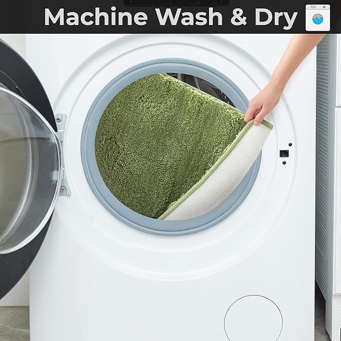 YHF Bathroom Rugs 24" X 35", Extra Thick & Soft Microfiber Shaggy, Machine Washable Bath Mats, Absorbent Bath Rugs, Non-Slip Rubber Backing Bath Mat for Bathroom Floor, Tub and Shower, Sage Green