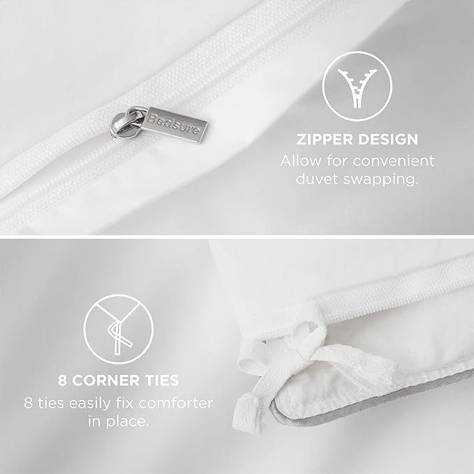 Bedsure Luxury Hotel Duvet Cover Queen Size, 100% White Cotton Rope Weave Bedding Set, Includes 1 Duvet Cover 90x90 Inches with Hidden Zipper & 2 Pillow Shams, Comforter Sold Separately