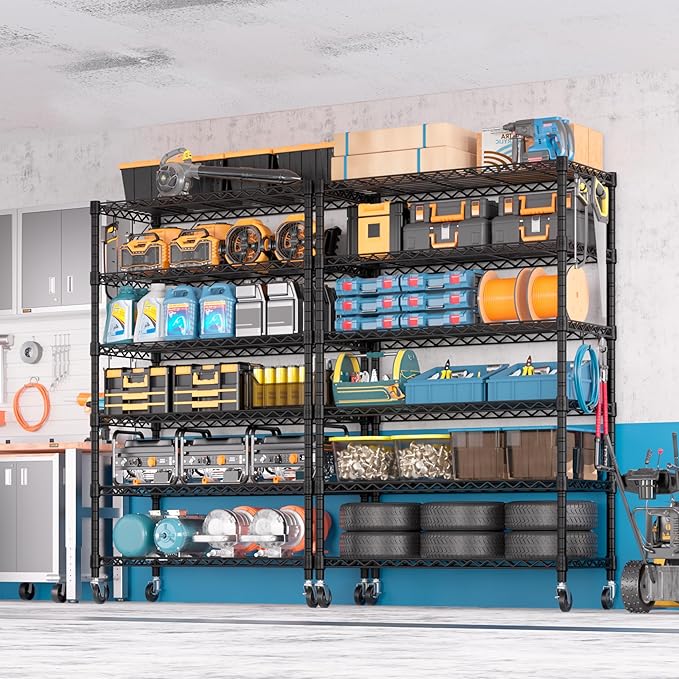 PrimeZone 6 Tier Wire Shelving with Wheels,Metal Shelf Heavy Duty Adjustable Kitchen Storage Shelves Unit,Pantry Organizer Rack Rolling for Garage Closet Laundry 36''W x 18''D x 78''H