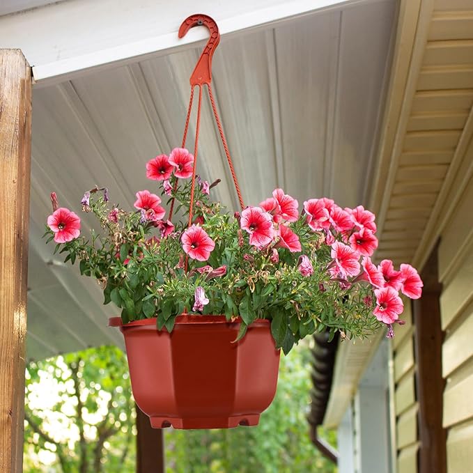 Roshtia 50 Pcs Plastic Hanging Plant Pots with Hooks Flower Pots Baskets Outdoor Hanging Nursery Planter Holder for Home Garden Balcony Porch(Brown,5.9 inch)