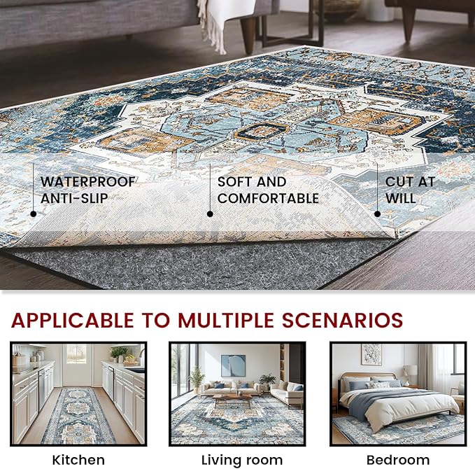 Waterproof Rug Pad, 9x12 ft Area Rug Non-Slip Carpet Pad, 1/4" Thick Non-Slip Rug Pads for All Floors and Finishes, Felt Pad for Hardwood Floors, Keeps Carpets in Place Soft and Safe
