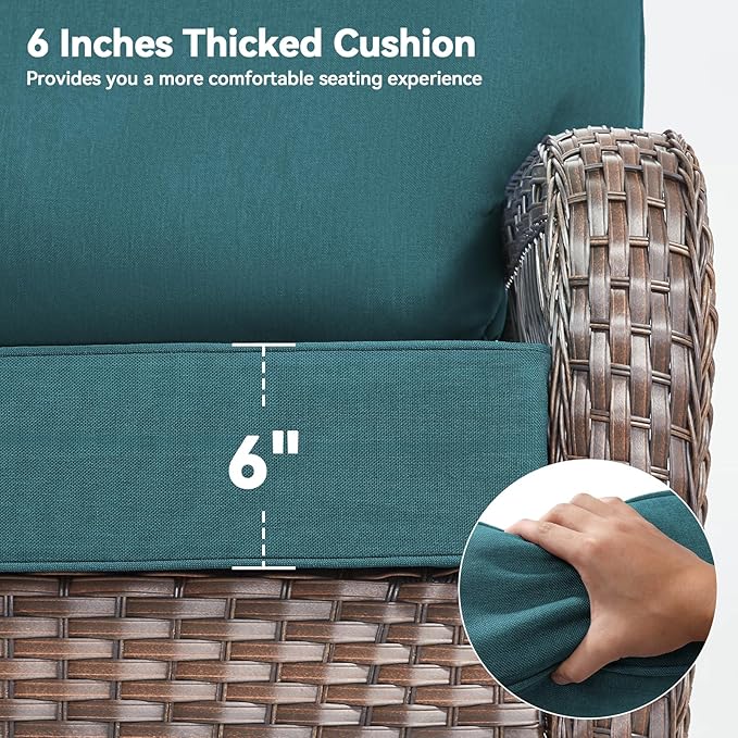 Luxury 6" Outdoor Cushions for Patio Furniture, 24x24x6 Thick Seat Cushion Set, Fade Resistant Couch Chair Replacement Cushions High Density Deep Wicker Chair Cushion with Removable Cover, Green