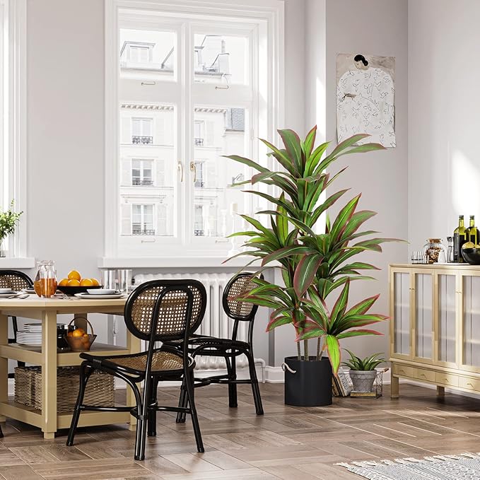 VIAGDO Dracaena Silk Plant Artificial 4ft Faux House Plants with Red Leaf Margin Fake Yucca Palm Trees in Pot Realistic Dragon Tree for Living Room Home Office Decor Indoor Outdoor