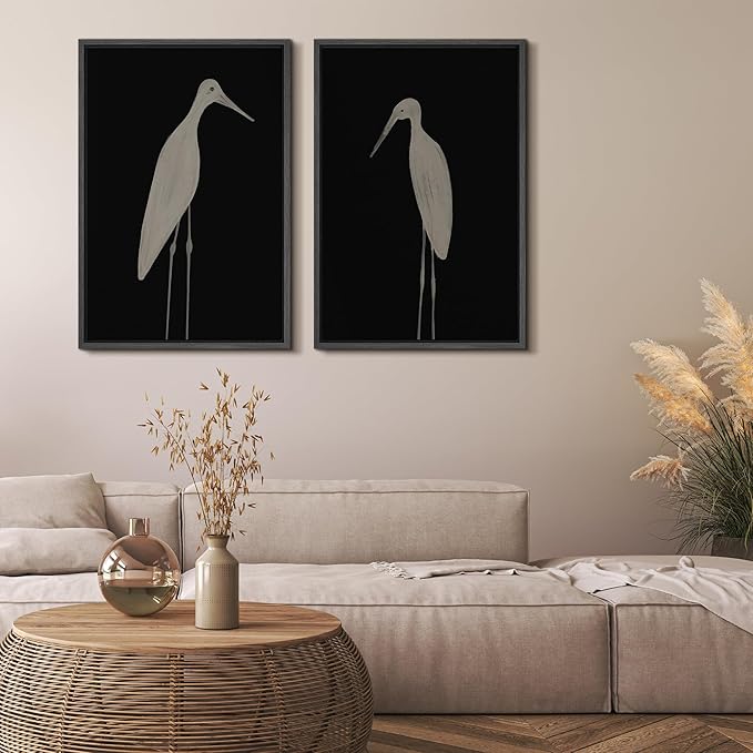 MUDECOR Framed Canvas Print Wall Art Minimalist Crane Silhouettes Illustrations Modern Art Decorative Bohemian Colorful for Living Room, Bedroom, Office - 16"x24"x2 Black
