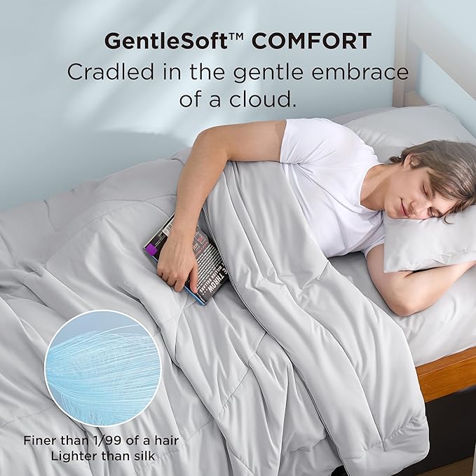 Bedsure Cooling Comforter Twin XL - Cooling Blankets for Hot Sleepers, Lightweight Comforter for Summer with Dual-Sided Cool Tech, Soft Breathable Cold Blanket for Sleeping, Grey, 68x92 Inches