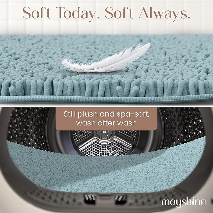 MAYSHINE Plush Shaggy Chenille Bath Mat | Extra Soft, Super Absorbent, Non-Slip Bathroom Rug | Fluffy Microfiber, Area Rug Sets for Bathroom Floor, Kitchen, Living Room | 59"x31" | Spa Blue