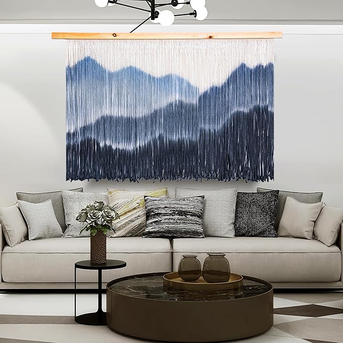 laddawan Extra Large Boho Wall Decor For Bedroom Macrame Wall Hanging Dip-Dyed Tapestry Modern Wooden Home Wall Art For Living room (black3)