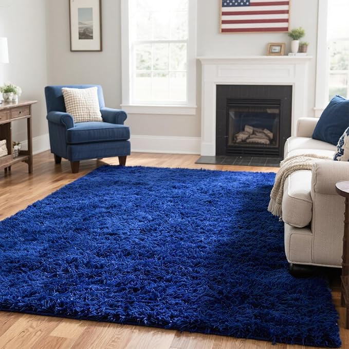 Area Rugs for Bedroom Living Room, 8x10 Soft Large Fluffy Fuzzy Shag Plush Furry Carpet, Soft Indoor Floor Mat for Kids Nursery Home Dorm Office Decor Aesthetic, Blue