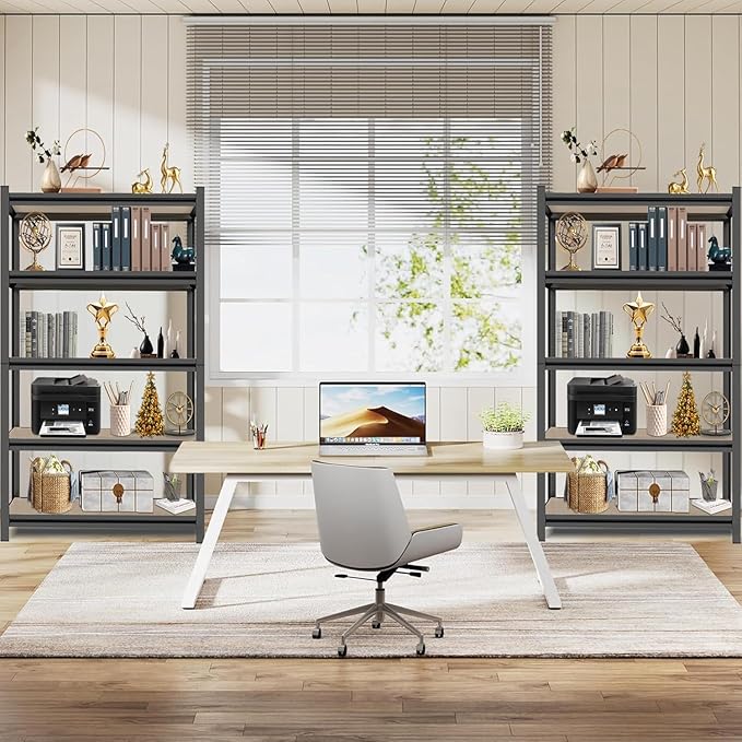 Tall Bookshelf with Open Shelves, Metal Office Book Shelf, Adjustable Organizer Bookcase, Standing Storage Organizer Shelf for Living Room (35.4" W*15.8" D*72" H)