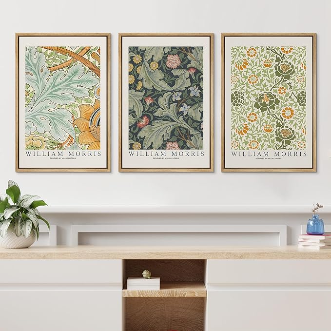wall26 Framed Canvas Print Wall Art Set William Morris Flower Tapestry Posters Nature Wilderness Illustrations Modern Art Decorative Floral Botanical Minimal Calm for Bedroom - 24"x36"x3 Natural