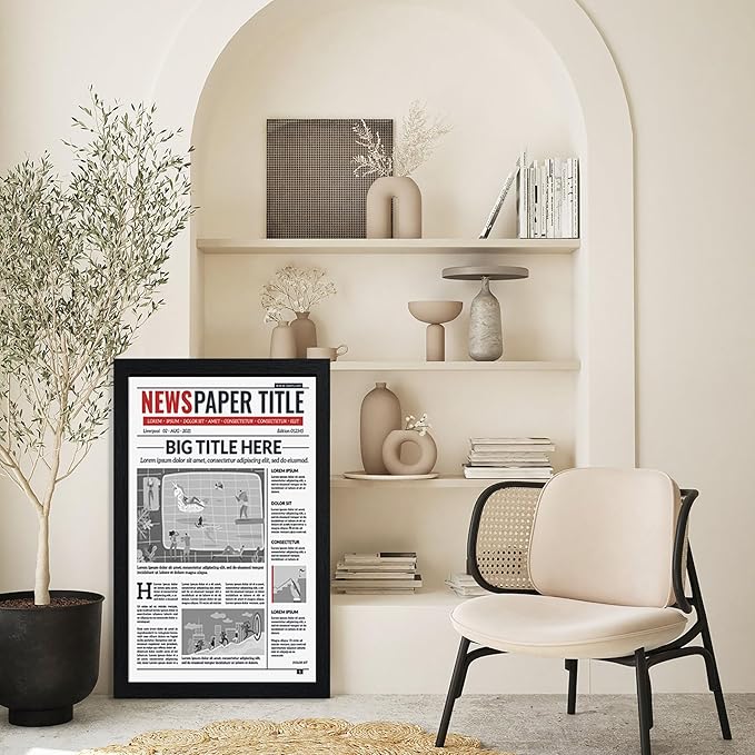 11x22 Picture Frame 5 Pack- Newspaper Frame for Assorted Media and News Articles-11x22 Wooden Frame with Plexiglass,Decorate Home and Office with Large Paintings -Fits Most Standard Newspapers