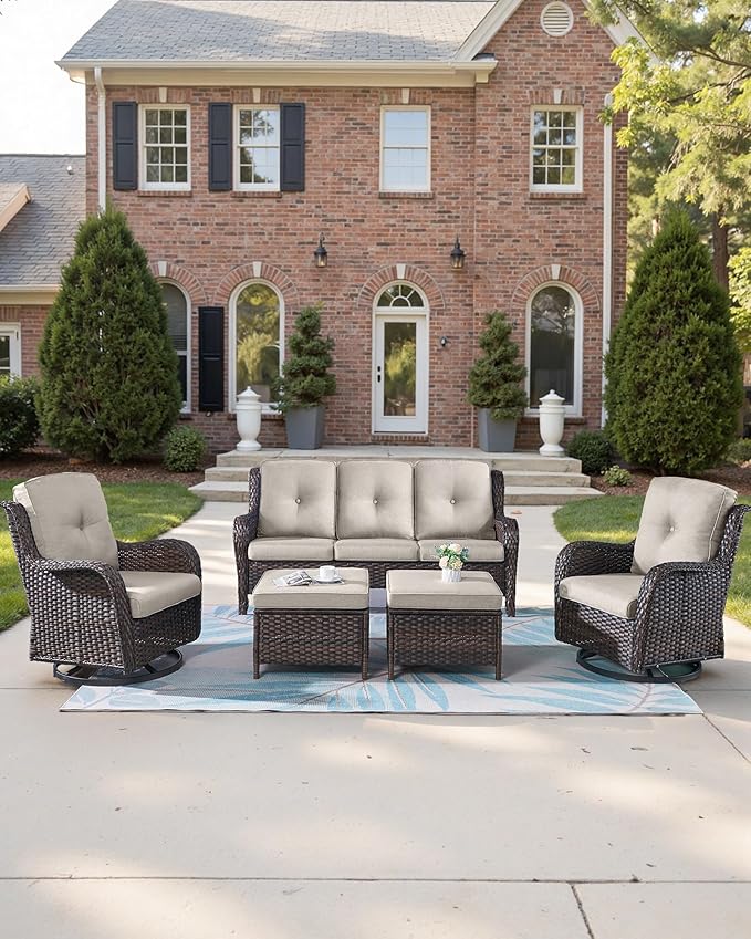 22x25/22x24 Outdoor Cushions for Patio Couch Chairs Set of 3 - High Back Comfy Outside Seat Cushions for Lawn Wicker Dining Rocker Glider Loveseat 3-Seater Sectional Sofa - Beige/Button