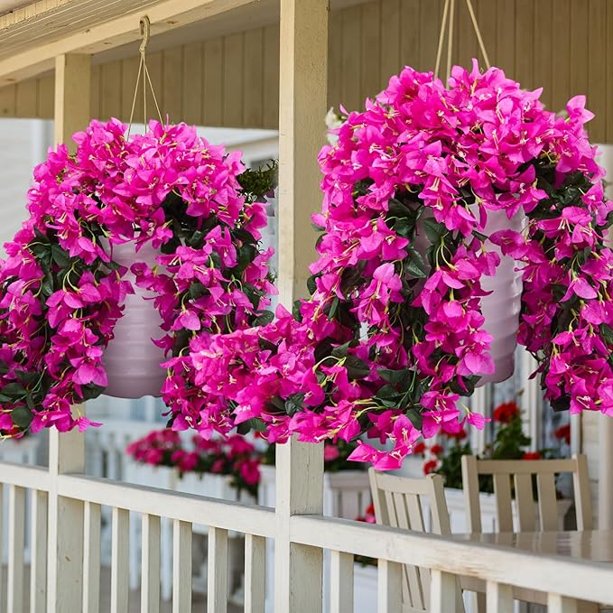 4 Pcs Artificial Faux Bougainvillea Flowers Plants Hanging Flowers Plants for Outdoor Decoration Fake Silk UV Resistant Long Trailing Vines for Front Door Porch Planter Balcony(Purple)