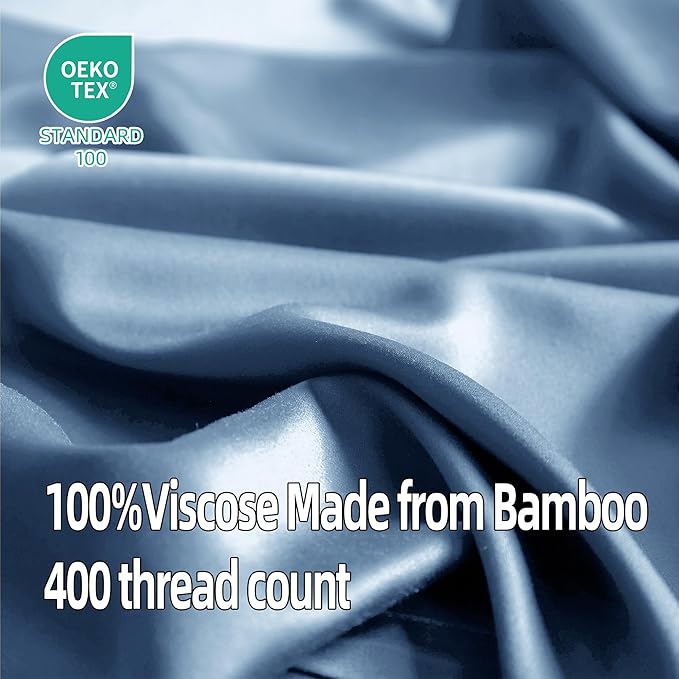 EVERLY Twin Sheets Set,Luxuriously 400 Thread Count Organic Viscose Derived from Bamboo Bed Sheet,Cooling Sheets for Twin Size 3 Piece Deep Pockets Bedding Sheets &Pillowcases-Sky Blue