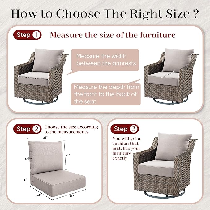 Luxury Outdoor Seat Cushion Set-22 x 22 x 6 Inch Outdoor Chair Cushions with Water Resistant & Removable Cover Outdoor Cushions for Patio Furniture Chair Sofa Couch-Beige