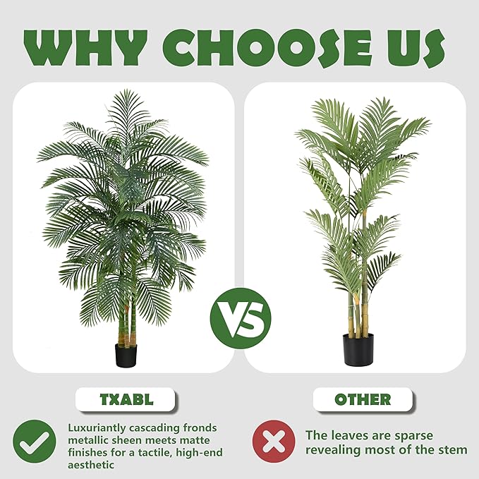 Artificial Palm Tree Indoor Plant 6FT Tall Fake Tropical Palm Tree in Pot with Real Bark Design Faux Areca Palm Tree for Home Office Living Room Bedroom Farmhouse Modern Outdoor Decor (22 leaves 6 FT)