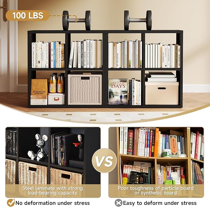 4 Cube Storage Organizer, Cubicle Open Back Decorative Book Shelf, 2-Tier Space Saving Storage Bookcase, Metal Display Shelf for Living Room,Office,Closet