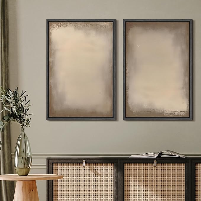 MUDECOR Framed Canvas Print Wall Art Neutral Minimalist Modern Abstract in Beige and Taupe Illustrations Modern Art Decorative Bohemian Colorful for Living Room, Bedroom, Office - 16"x24"x2 Black