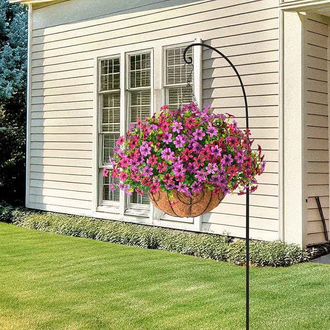 INQCMY Artificial Hanging Flowers Plants Basket for Outdoor Spring Summer Decoration,Fake Silk Colorful Daisy in Planter UV Resistant Realistic for Outside Home Porch Patio Yard Balcony Decor
