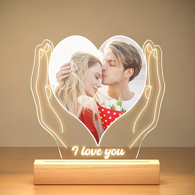 Personalized Anniversary Couple Gifts for Women & Men, Custom Picture Frame with Photo, Personalized Photo Frame with Night Light, Personalized Birthday Gifts for Her Him Girlfriend Boyfriend