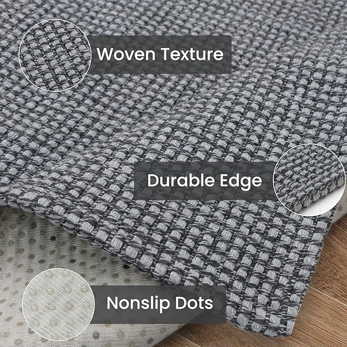 IOHOUZE Washable Area Rug 5x7 Non Slip Rubber Backed Rugs for Living Room, Dining Room Rugs Bedroom Rug, Woven Indoor Floor Carpet for Living Room Nursery, Dark Grey