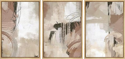 SIGNWIN Framed Canvas Print Wall Art Set Brown Pastel Watercolor Paint Strokes Shapes Abstract Illustrations Modern Art Decorative Nordic Calm for Living Room, Bedroom, Office - 16"x24"x3 Natural