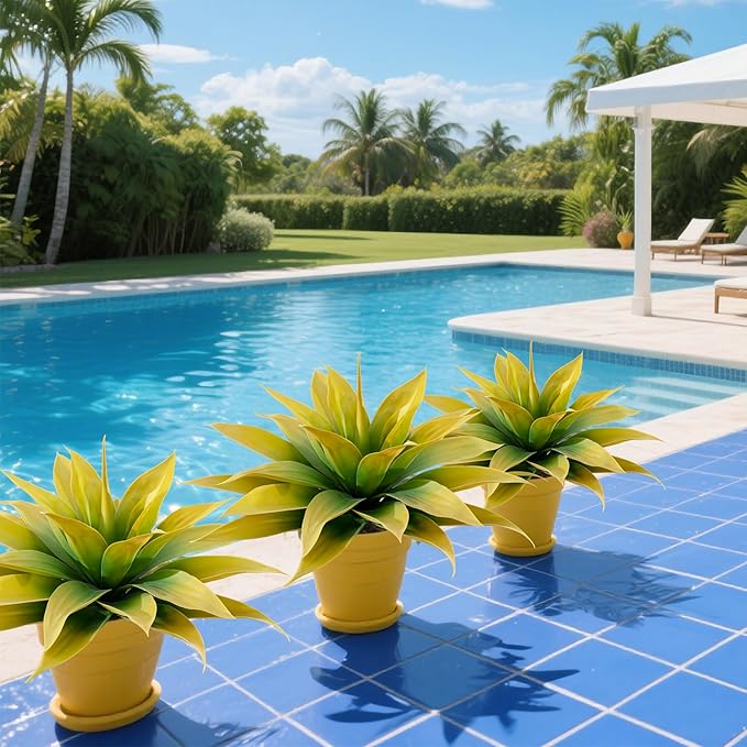 Artificial Flowers for Outdoors Artificial Agave 22'' Fake Plants Faux Agave Artificial Plants Outdoor Fake Flowers Outdoor Faux Plants Indoor Uv Resistant Artificial Plants (Yellow 2pcs)