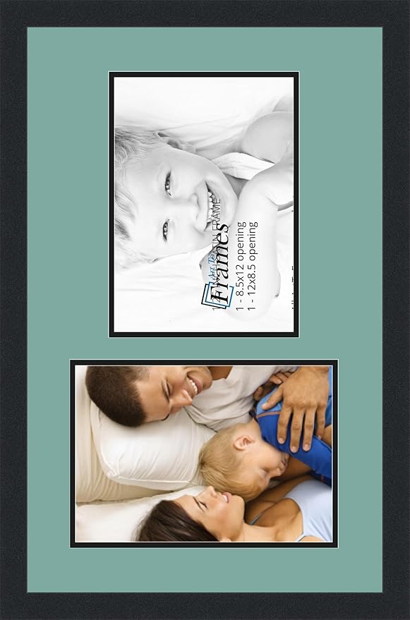ArtToFrames Collage Photo Frame Double Mat with 2 - 8.5x12 Openings and Satin Black Frame