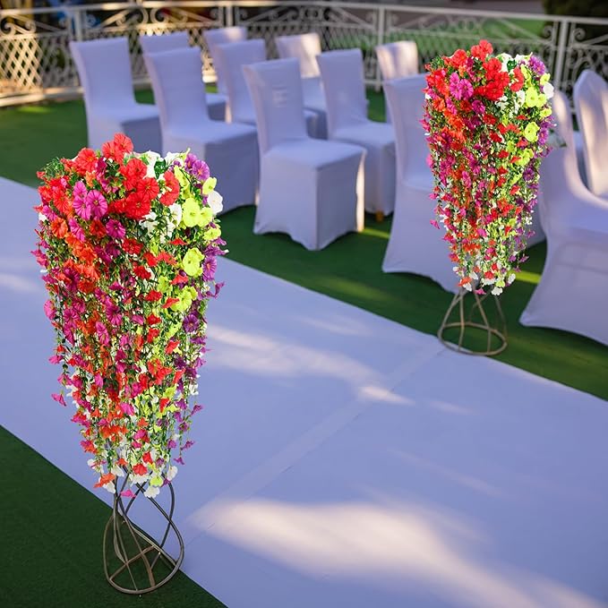 Zeyune 48 Pcs Artificial Hanging Flowers Plants for Outdoors Faux Hanging Plant Faux Silk Morning Glory with Eucalyptus Leaves Artificial Plants Summer Fall Decoration for Window Yard Garden Decor