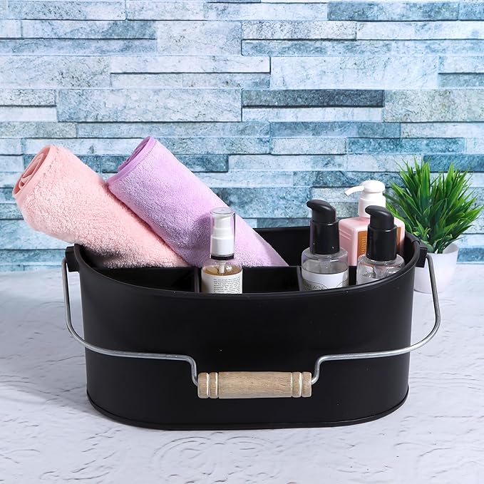 Alpha Living Home Heavy Duty Metal Alloy Utensil Holder for Kitchen, Silverware Caddy with Handle - Galvanized Flatware Organizer for Forks, Spoon, Knives, Picnic, Countertop & Dining Table (Black)