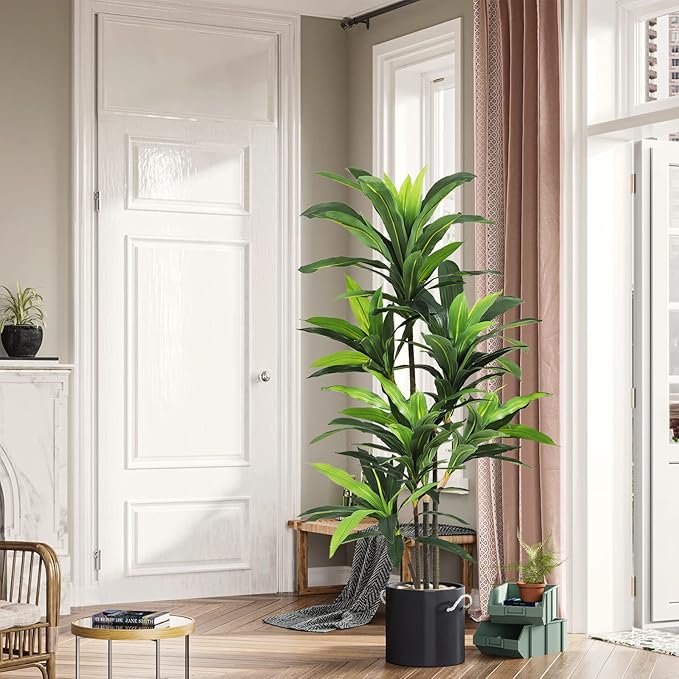 VIAGDO Dracaena Silk Plant Artificial 5ft Faux House Plants Evergreen Dracaena Marginata Fake Yucca Palm Trees in Pot Realistic Dragon Tree for Living Room Home Office Decor Indoor Outdoor