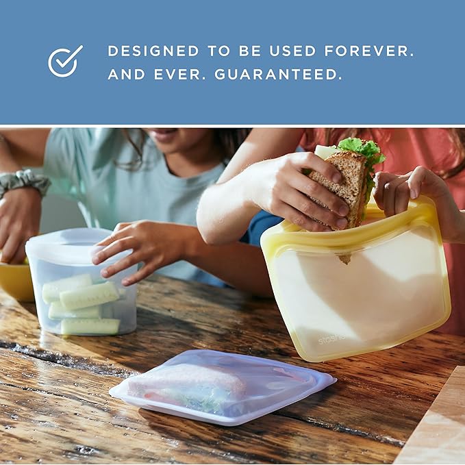 Stasher Premium Silicone Reusable Food Storage Bags, 6-Pack, Clear, Multi-Use Food Storage Bags, Lunch Bag, Travel Containers, BPA Free, Leak-free, Dishwasher-Safe, Eco-friendly