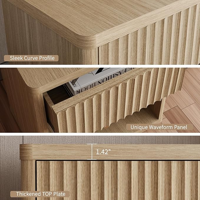 Large Modern Nightstand with Drawer Storage 22.8Inch Wide Fluted Bedside Table End Table for Bedroom, Living Room, Sofa, Couch, Home Office，Mid Century Bed Stands(1Pieces)