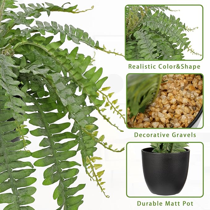 Hollyone Artificial Fern Plants in Pot 18.8" Small Artificial Boston Fern 24 Leaves for Outdoors & Indoor Faux Potted Plant Fake Ferns Bush Plant Patio Garden Farmhouse Porch Home Decor Dusty Green