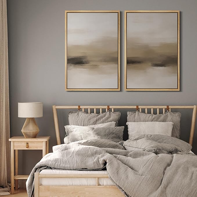 MUDECOR Framed Canvas Print Wall Art Abstract Neutral Beige Contemporary Minimalist Landscape Illustrations Modern Art Decorative Bohemian for Living Room, Bedroom, Office - 16"x24"x2 Natural