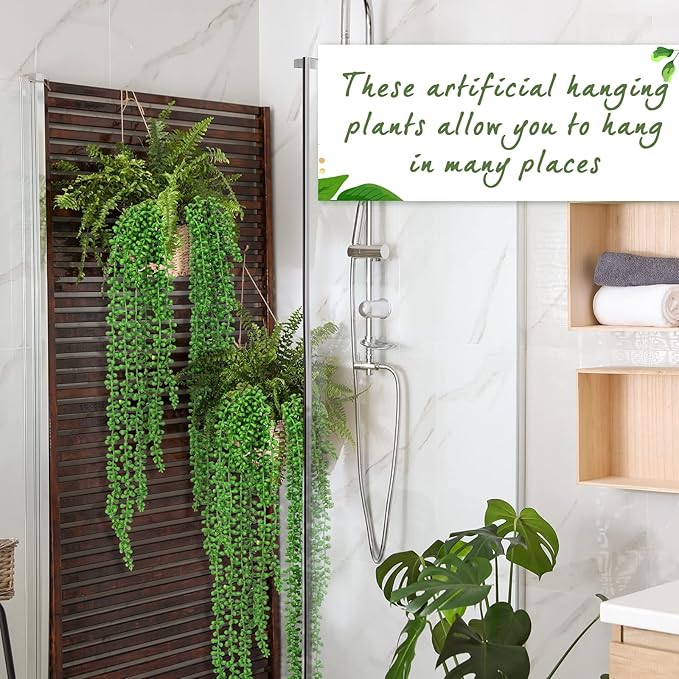 16 Pcs Artificial Succulents Bulk Hanging Plants 24 Inches Large Fake String of Pearls Faux Plants Wall Greenery Decor for Garden Indoor Outdoor Decoration (Fresh Style)