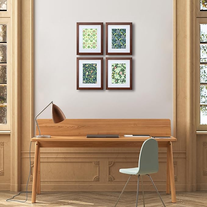 11x14 Picture Frame Set of 4 Made of Solid Wood with Real Glass for Pictures 8x10 with Mat or 11x14 Without Mat, Wall Mount or Tabletop Gallery Photo Frames, Brown