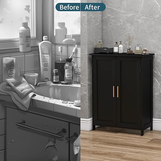 Bathroom Storage Floor Cabinet Freestanding Organizer with Adjustable Shelves for Bathroom Bedroom Laundry Room,2 Doors