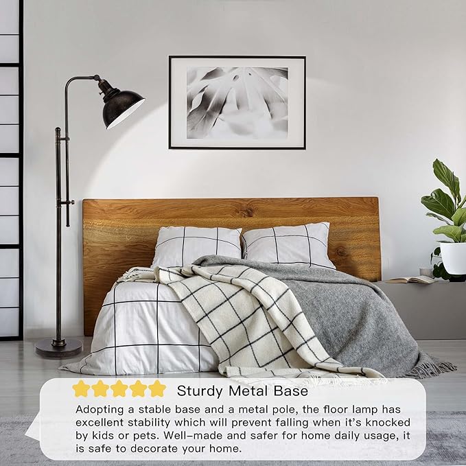 PARTPHONER Industrial Floor Lamp Adjustable, Rustic Farmhouse Reading Lamp in Aged Black Finish, Modern Standing Lamp with Remote Control Metal Shade for Living Room Bedroom Study Room Office Hotel