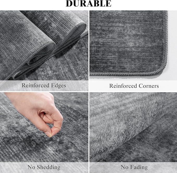 Washable Rug 6x9 Area Rugs for Living Room - Stain Resistant Non-Slip Backing Boho Rug for Bedroom,Durable & Ultra-Thin Vintage Large Area Rug(6x9,Gray)
