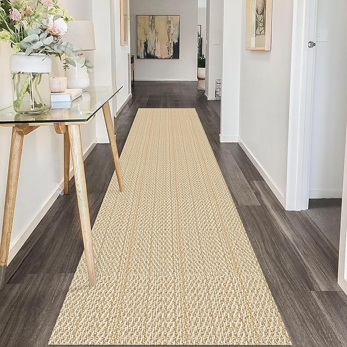 IOHOUZE Washable Runner Rug 2x10 Non Slip Rubber Backed Long Hallway Runner Entryway Runner Indoor, Kitchen Rugs Woven Cotton Floor Carpet for Hall Entrance, Warm Beige/Orange/Apricot