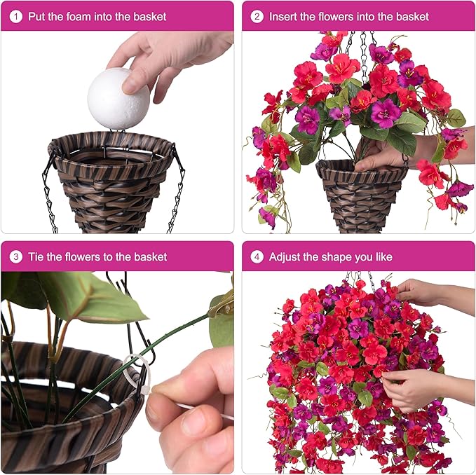 Ivydale Artificial Faux Hanging Flowers Plant Baskets for Outdoors Decoration, Fake Hibiscus UV Resistance Realistic Silk Flower for Outside Home Patio Porch Balcony Garden Wedding, Mix